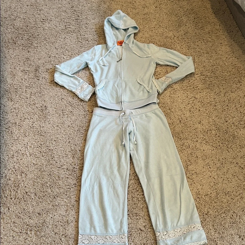 Juicy Couture Light Blue Terry Cloth Set with Lace Trim, Size S - Picture 1 of 9